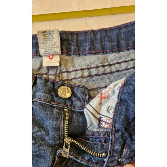 True Religion Julie Super T Jeans Womens 29 Dark Wash Thick Purple Stitch Y2K - Picture 3 of 15